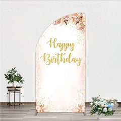 Lofaris Boho Happy Birthday Half Moon Arch Backdrop Pampas Grass and Dried Flowers with Gold Glitter Rustic Floral Photo Prop