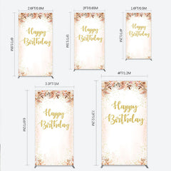 Lofaris Boho Happy Birthday Rectangle Backdrop Pampas Grass and Dried Flowers with Gold Glitter Rustic Floral Photo Prop