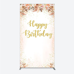 Lofaris Boho Happy Birthday Rectangle Backdrop Pampas Grass and Dried Flowers with Gold Glitter Rustic Floral Photo Prop