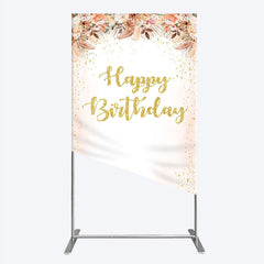 Lofaris Boho Happy Birthday Rectangle Backdrop Pampas Grass and Dried Flowers with Gold Glitter Rustic Floral Photo Prop
