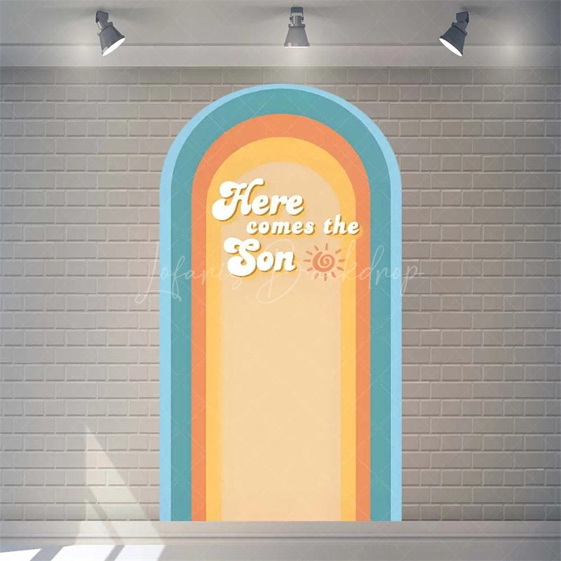 Lofaris Boho Here Comes The Son Baby Shower Arch Backdrop Vibrant Rianbow And Sun Rays Boys Party Photo Prop