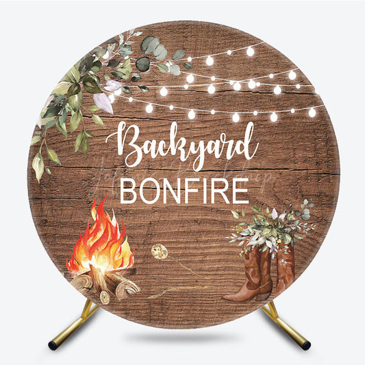 Lofaris Boho Leaves Backyard Bonfire Round Wood Backdrop