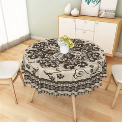Lofaris Boho Mandala Floral Round Tablecloth Vintage Brown Ethnic Pattern Table Cover for Dining Room