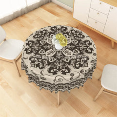 Lofaris Boho Mandala Floral Round Tablecloth Vintage Brown Ethnic Pattern Table Cover for Dining Room