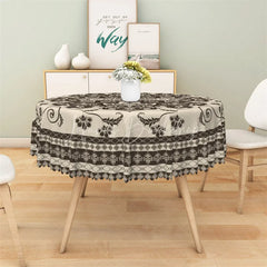 Lofaris Boho Mandala Floral Round Tablecloth Vintage Brown Ethnic Pattern Table Cover for Dining Room