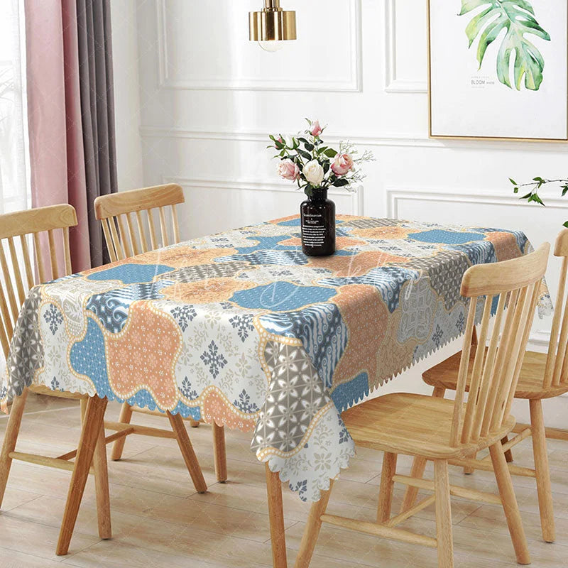 Lofaris Boho Patchwork Rectangle Tablecloth Blue Orange Geometric Floral Batik Cover Ethnic Style Dining Room Decor