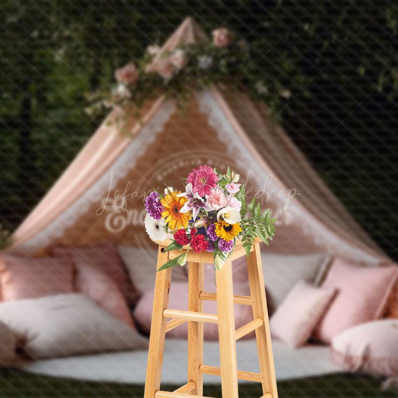Lofaris Boho Pink Tent Forest Photography Backdrop For Studio