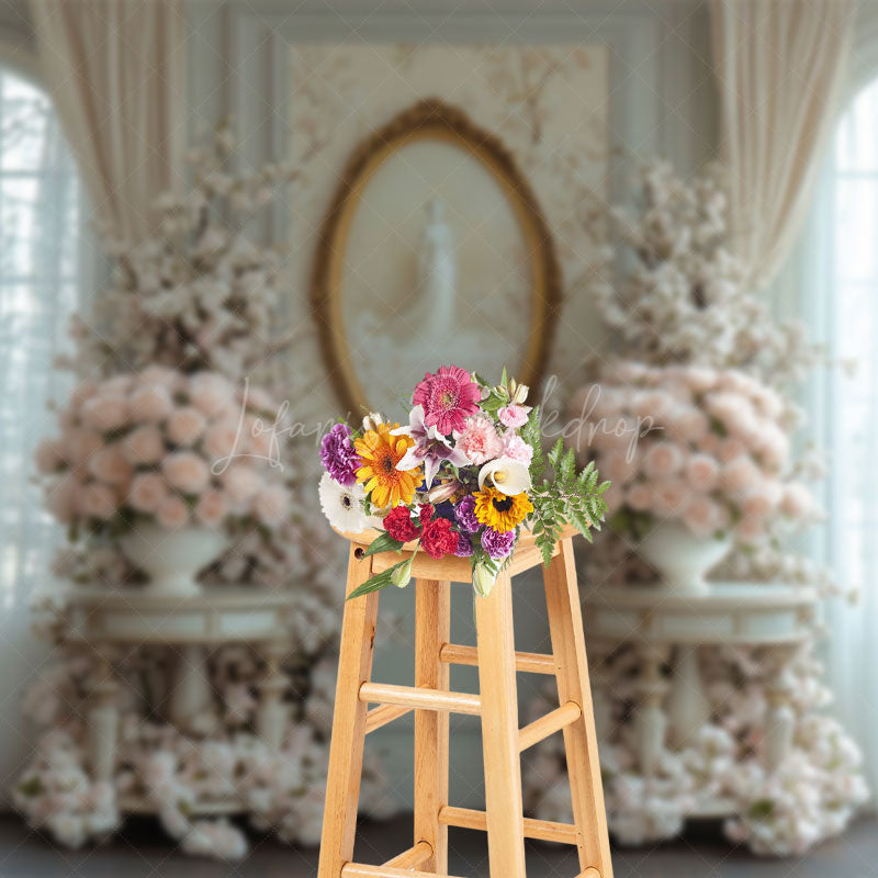 Lofaris Boho Pure White Curtain Floral Room Wedding Backdrop