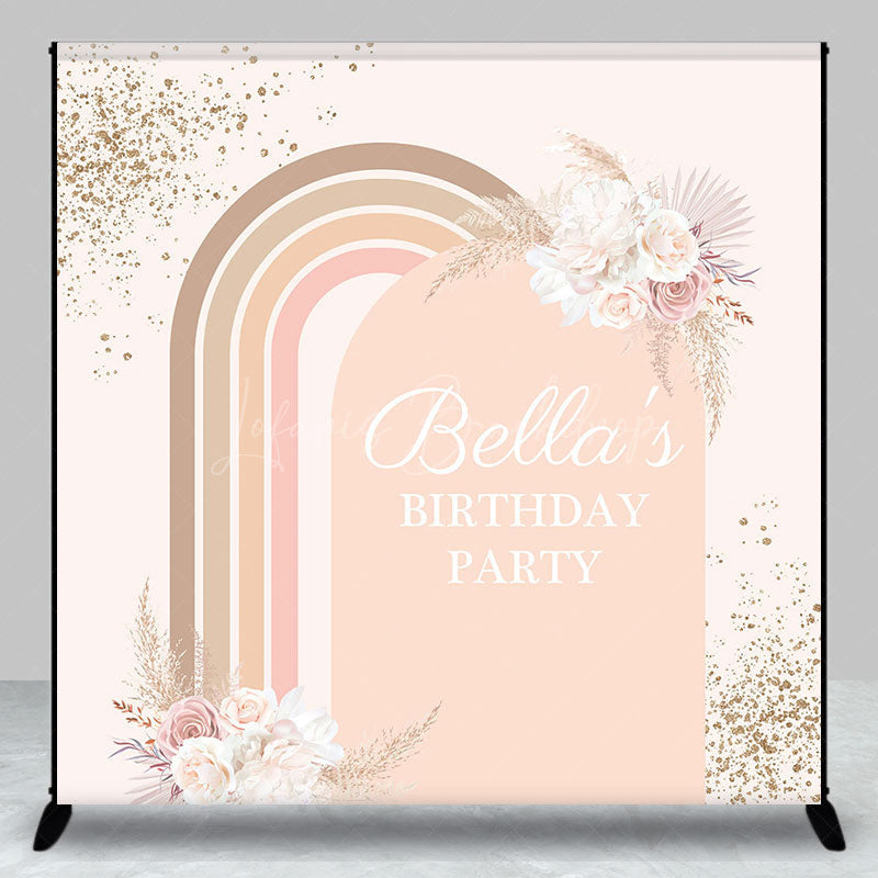 Lofaris Boho Rainbow Arch Floral Custom Name Birthday Backdrop