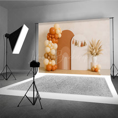 Lofaris Boho Rainbow Arch Panels Photography Backdrop Neutral Balloon Garland and Pampas Grass First Birthday Photo Prop