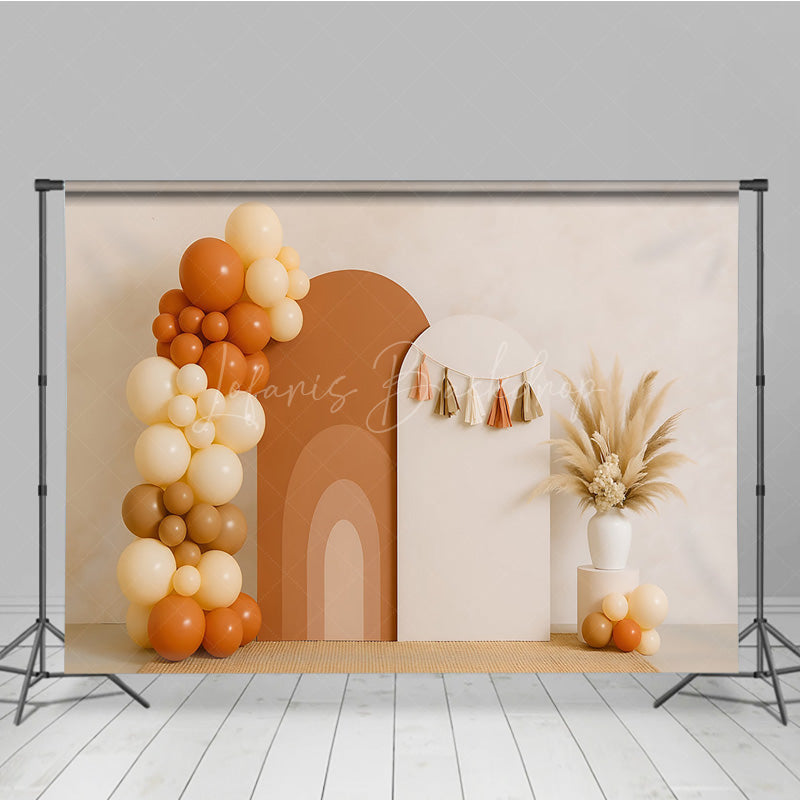 Lofaris Boho Rainbow Arch Panels Photography Backdrop Neutral Balloon Garland and Pampas Grass First Birthday Photo Prop