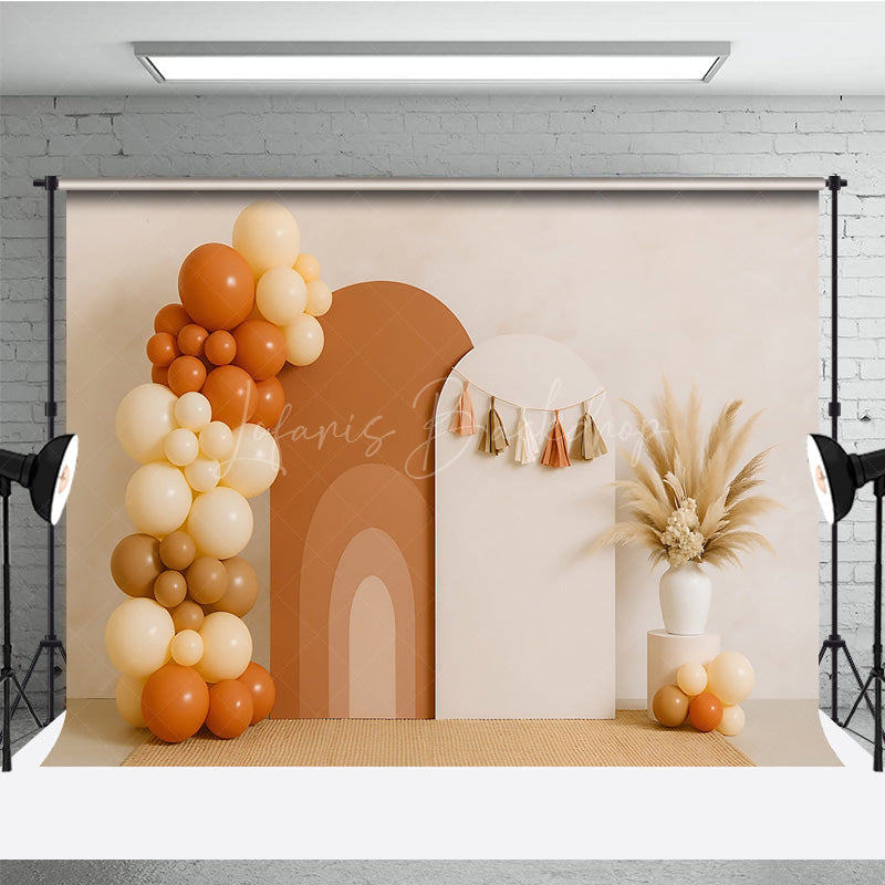 Lofaris Boho Rainbow Arch Panels Photography Backdrop Neutral Balloon Garland and Pampas Grass First Birthday Photo Prop