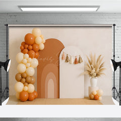 Lofaris Boho Rainbow Arch Panels Photography Backdrop Neutral Balloon Garland and Pampas Grass First Birthday Photo Prop