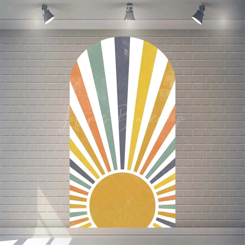 Lofaris Boho Rainbow Baby Shower Arch Backdrop Vibrant Summer Sun Rays Pattern Perfect For Festive Party Decor