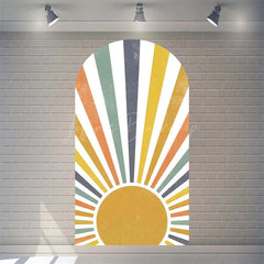 Lofaris Boho Rainbow Baby Shower Arch Backdrop Vibrant Summer Sun Rays Pattern Perfect For Festive Party Decor