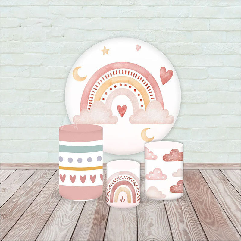 Lofaris Boho Rainbow Birthday Round Backdrop Kit Muted Earthy Tones and Clouds Girls First Photo Prop Decor