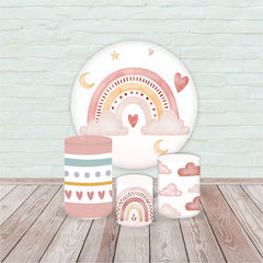 Lofaris Boho Rainbow Birthday Round Backdrop Kit Muted Earthy Tones and Clouds Girls First Photo Prop Decor