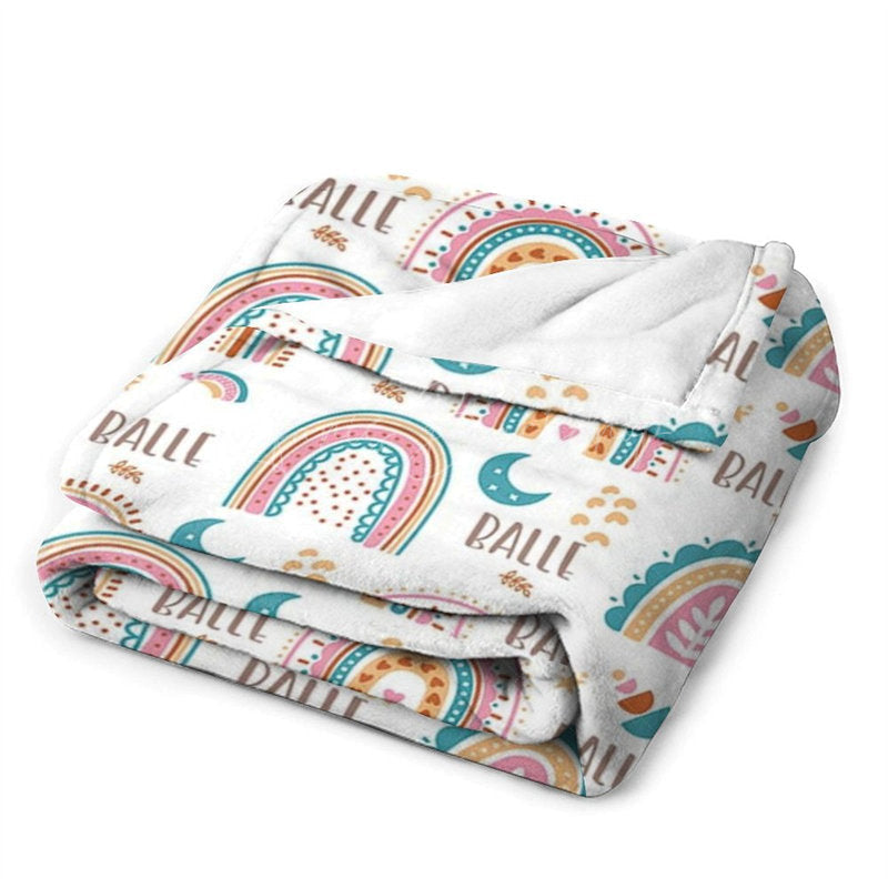 Lofaris Boho Rainbow Cutsom Name Blanket for Girl