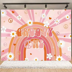 Lofaris Boho Rainbow Groovy One Birthday Backdrop Daisy Floral and Bus Perfect Party Scene Decor for Girls
