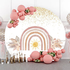 Lofaris Boho Rainbow Round Backdrop for Baby Shower Pampas Grass and Sun Neutral Birthday Party Photo Booth Decor