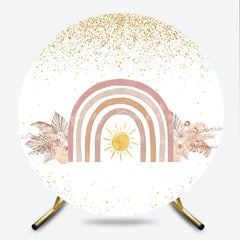 Lofaris Boho Rainbow Round Backdrop for Baby Shower Pampas Grass and Sun Neutral Birthday Party Photo Booth Decor