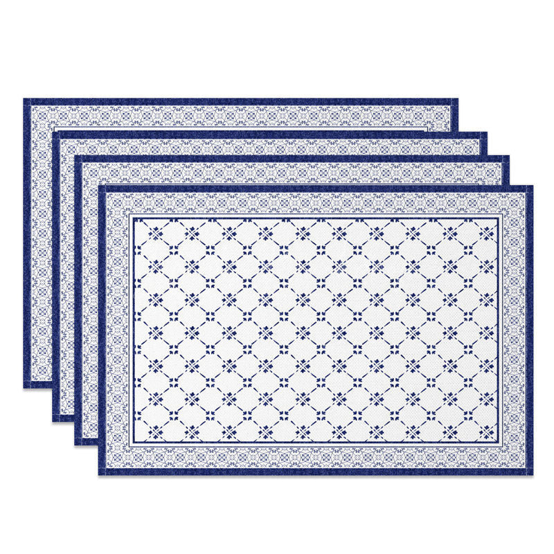 Lofaris Boho Retro Blue White Rhombus Set Of 4 Placemats