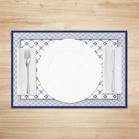 Lofaris Boho Retro Blue White Rhombus Set Of 4 Placemats