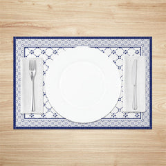 Lofaris Boho Retro Blue White Rhombus Set Of 4 Placemats