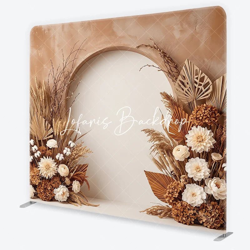 Lofaris Boho Rustic Dried Floral Arch Square Double-Sided Backdrop Natural Pampas Grass and Palm Leaves Photography Background