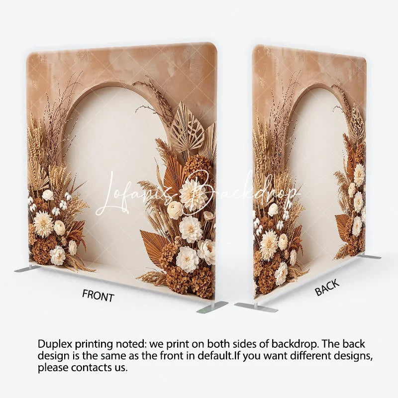 Lofaris Boho Rustic Dried Floral Arch Square Double-Sided Backdrop Natural Pampas Grass and Palm Leaves Photography Background