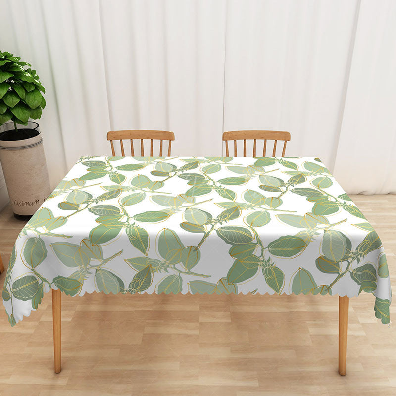 Lofaris Boho Spring Tablecloth with Green and Gold Leaves Elegant Botanical Decor for Wedding or Party