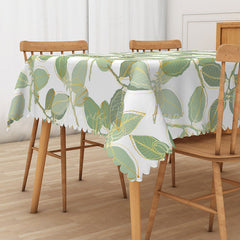 Lofaris Boho Spring Tablecloth with Green and Gold Leaves Elegant Botanical Decor for Wedding or Party