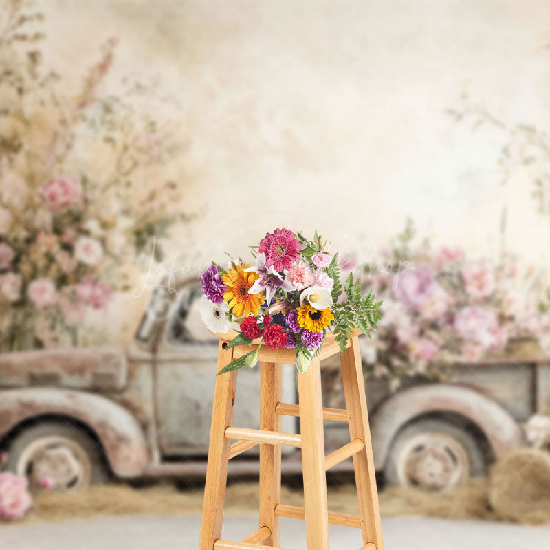 Lofaris Boho Spring Truck Floral Art Backdrop For Photography