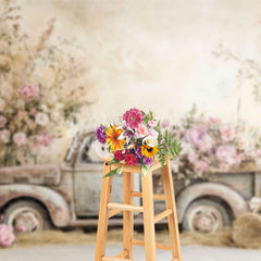 Lofaris Boho Spring Truck Floral Art Backdrop For Photography