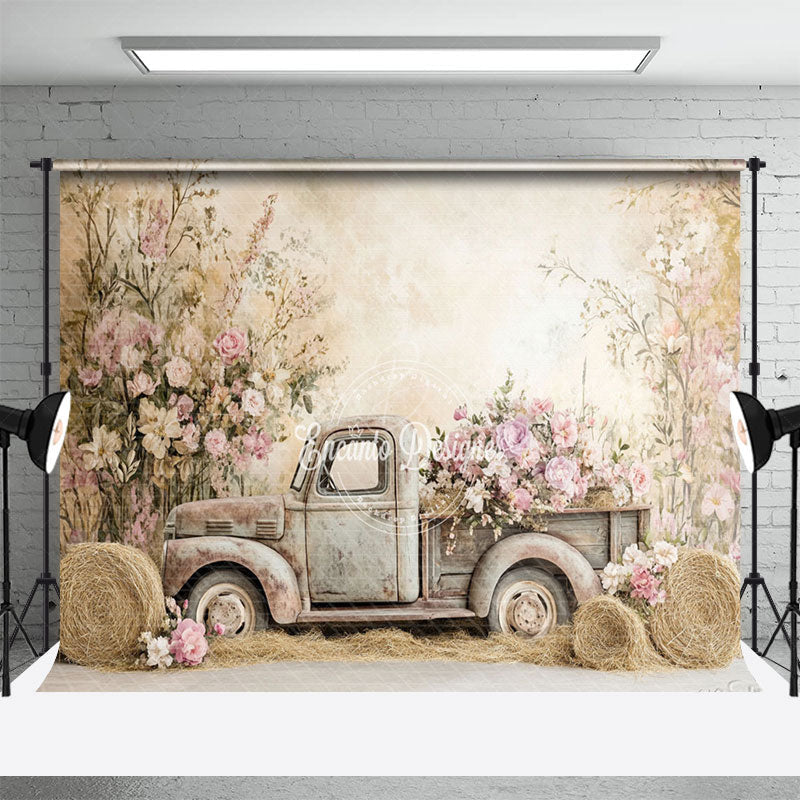 Lofaris Boho Spring Truck Floral Art Backdrop For Photography