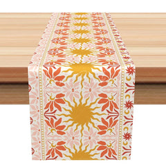 Lofaris Boho Sun and Moon Table Runner 70s Retro Groovy Celestial Print Orange Kitchen Dining Decor