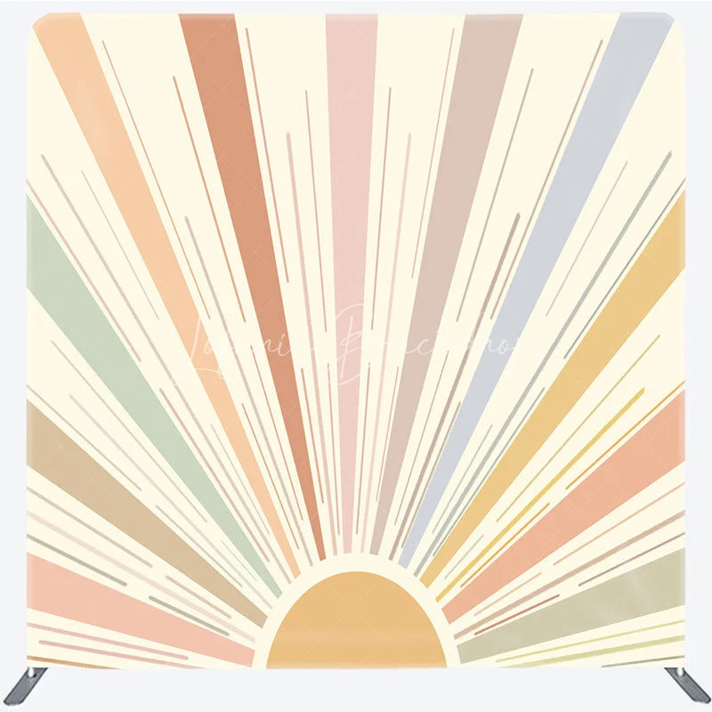 Lofaris Boho Sun Tension Fabric Backdrop Muted Retro Sunburst Decor Abstract Minimalist Theme Background for Birthday