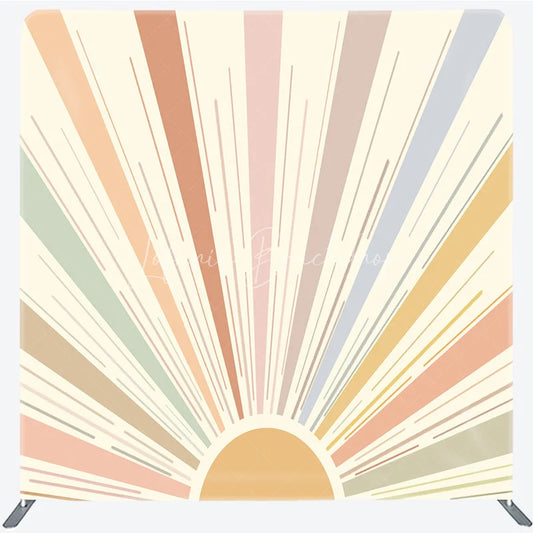 Lofaris Boho Sun Tension Fabric Backdrop Muted Retro Sunburst Decor Abstract Minimalist Theme Background for Birthday