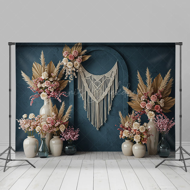 Lofaris Boho Sweet Elegant Blue Floral Arch Wedding Backdrop