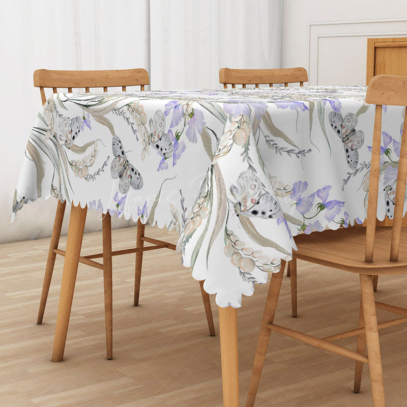 Lofaris Boho Tablecloth with Purple Flowers and Butterflies for Whimsical Garden Party Spring Decor
