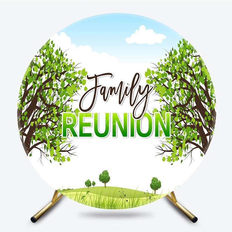 Lofaris Boho Trees Blue Sky Circle Family Reunion Backdrop