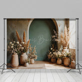 Lofaris Boho Vase Floral Retro Arch Wall Photography Backdrop