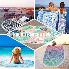 Lofaris Boho Watercolor Rainbow Pattern Round Beach Towel