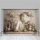 Lofaris Boho Wedding Photography Backdrop Rustic Teepee with Floral Hoops and Greenery Outdoor Ceremony Photo Prop