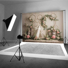 Lofaris Boho Wedding Photography Backdrop Rustic Teepee with Floral Hoops and Greenery Outdoor Ceremony Photo Prop