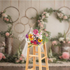 Lofaris Boho Wedding Photography Backdrop Rustic Teepee with Floral Hoops and Greenery Outdoor Ceremony Photo Prop