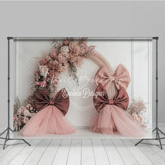 Lofaris Boho Wedding Photography Backdrop with Large Bows Pink Dried Floral Arch Modern Bridal Shower Photo Booth