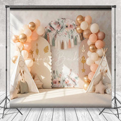 Lofaris Boho Wild One Arch Backdrop Peach Balloon and Teepee Tent Tribal Photography Background for First Birthday