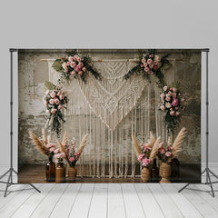 Lofaris Boho Woven Valance Floral Wedding Photo Backdrop