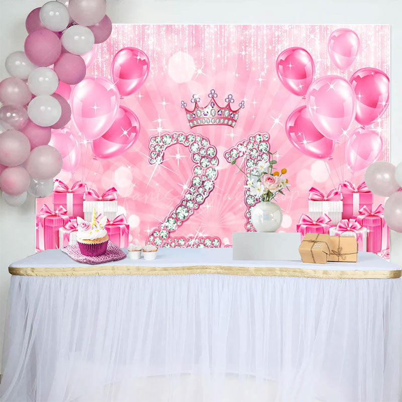 Lofaris Bokeh Balloon Gifts Crown 21st Birthday Backdrop